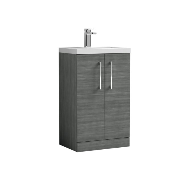 Balterley Level Compact Bathroom Cloakroom Vanity Basin Unit with Ceramic Basin, Handles Grey Grey Woodgrain