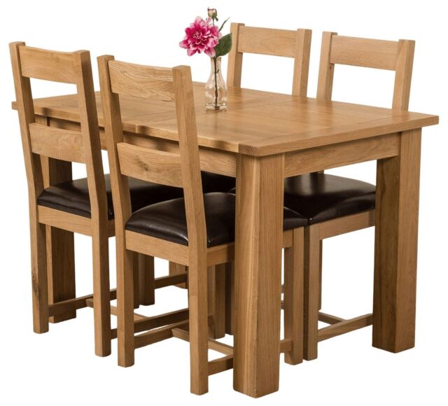 Hampton 120-160cm Oak Extending Dining Table and 4 Lincoln Chairs Brown Brown
