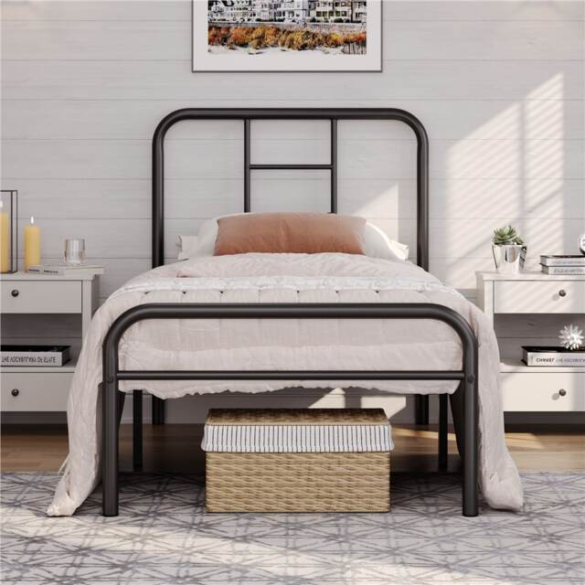 Yaheetech Romantic 3ft Single Metal-Framed Bed with High Headboard Black