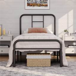 Yaheetech Romantic 3ft Single Metal-Framed Bed with High Headboard Black