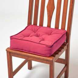"Homescapes Claret Red Cotton Dining Chair Booster Cushion Red Red 40cm x 40cm x 10cm (16"" x 16"" x 4"")"