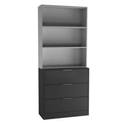 3 Drawer Tier Wooden Storage Chest Cabinet & Display Bookcase Shelving Black Black Drawers & Grey Bookcase 1