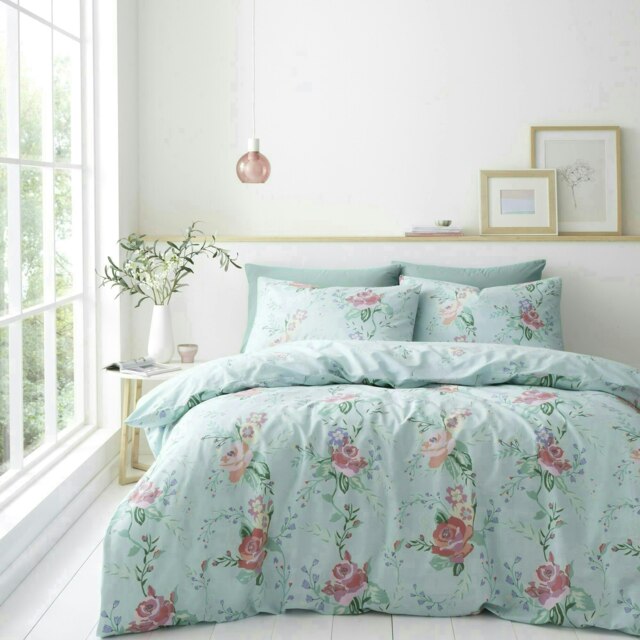 Portfolio Home Rose Garden Floral Bedding Duvet Cover Set Blue Single