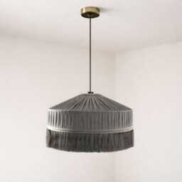 CGC Grey Victoria Velvet Fringe Lampshade, Pleated Tassel Pendant Light Shade
