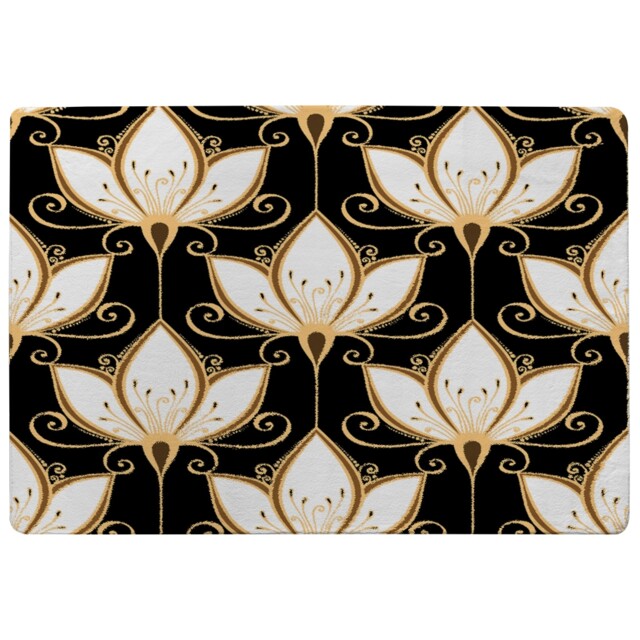 Black & Gold Floral Pattern Rug Multi