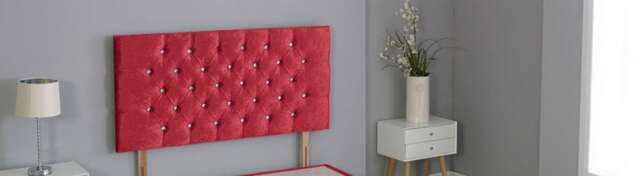 "Red Crush Velvet Chesterfield Crystal Button Headboard Red 4FT6 Double 26""inch Headboard"