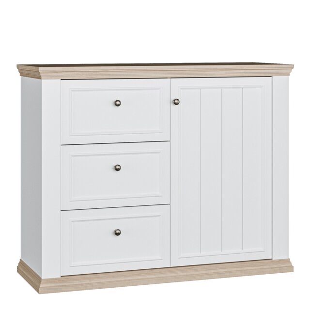 Pontypool 3 Drawer & 1 Door Sideboard in White and Riva Oak