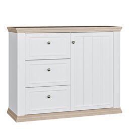 Pontypool 3 Drawer & 1 Door Sideboard in White and Riva Oak