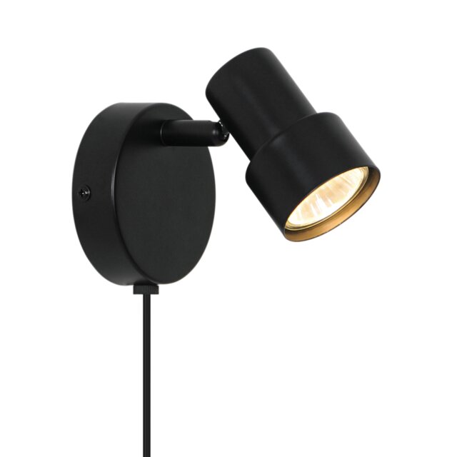 Nordlux Boston Indoor Wall Light Black Metal Sensor GU10 Adjustable Head - Plug In or Mains Powered , IP20 Black Black