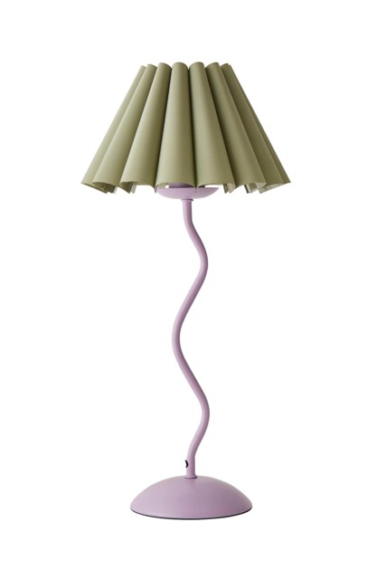 ValueLights Wiggle Sage Pleated Scallop Lamp Shade Purple Metal Table Lamp & Bulb Purple Green