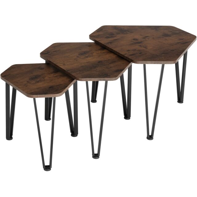 Coffee Table Torquay - 3 nesting tables, industrial style Brown Industrial wood dark, rustic 58,70 x 52 x 45,50 cm 1