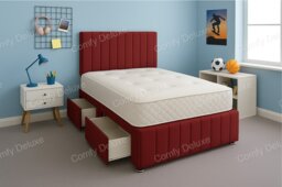 Maroon Plush 6ft Superking Divan Bed Set Headboard & Footboard - 4 Drawers