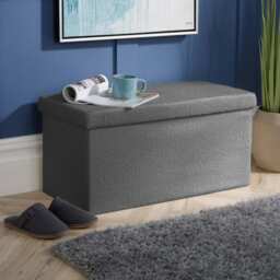 Folding Ottoman Chest Boucle Teddy Bear Fabric Solid Storage Box Grey Grey