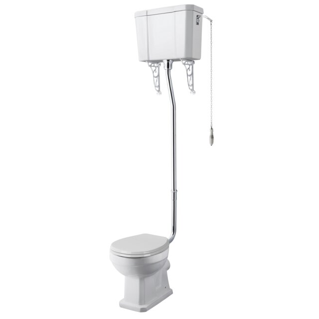 Balterley Kinston Traditional Comfort Height Toilet Pan with High Level Cistern, Flush Pipe Kit & Soft Close Seat by Balterley