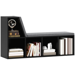 HOMCOM 2 Tier Bookcase w/ Removable Cushions Storage Cabinet for Living Room Black Black with grey cushions 108 x 30 x 60 cm