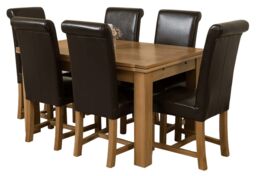 Richmond 140-220cm Oak Extending Dining Table & 6 Washington Leather Chairs Brown Brown