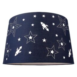 Fun Rockets and Stars Childrens/Kids Blue Cotton Bedroom Pendant or Lamp Shade Blue Blue 1