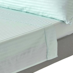 Homescapes Blue Egyptian Cotton Satin Stripe Flat Sheet 330 TC, Single Blue Single