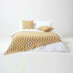 Homescapes Mustard Chevron Cotton Knitted Throw - 150 x 200 cm