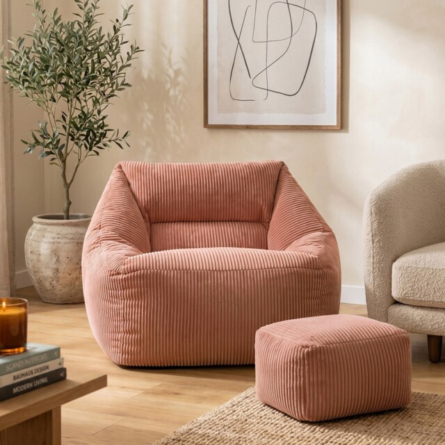 Icon Armchair And Footstool Jumbo Cord Bundle Dawn Pink