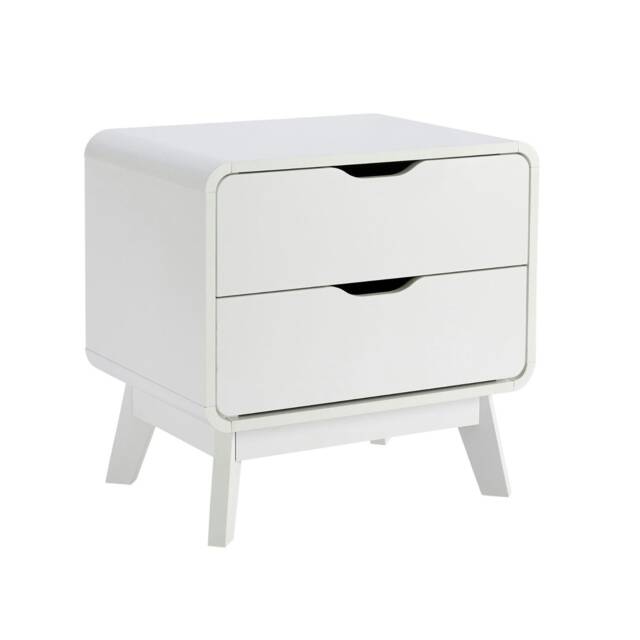 2 Drawer Bedside White Scandi Legs Bedroom Furniture Nightstand End Table Unit