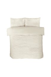 Chunky Ribbed Fur Polyester Duvet Cover Set with Pillowcase White Double 1