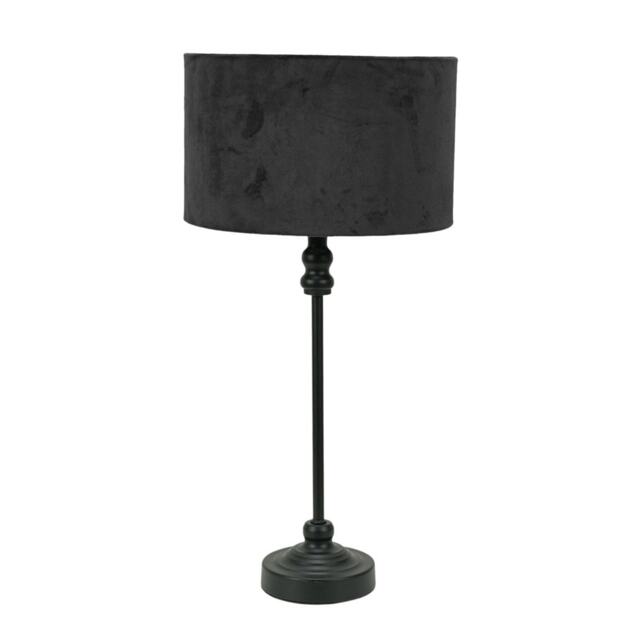 ValueLights Maggie Black Candlestick Table Lamp Black Velvet Shade Black