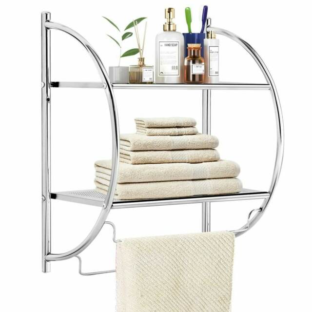 COSTWAY Wall Mounted Towel Rack 2 Tiers Display Organiser Shelving