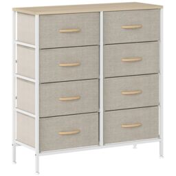 HOMCOM 8 Drawer Fabric Chest of Drawers w/ Wooden Top for Hallway Maple Brown Maple wood-effect 1