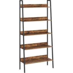 Compact 5-Tier Ladder Shelf Bookcase, Industrial Storage Rack, Rustic Brown and Ink Black