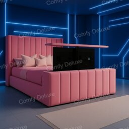 Pink Plush 4FT6 Double Zaya Tv Bed Frame Only With 54inch Headboard Solid Bed
