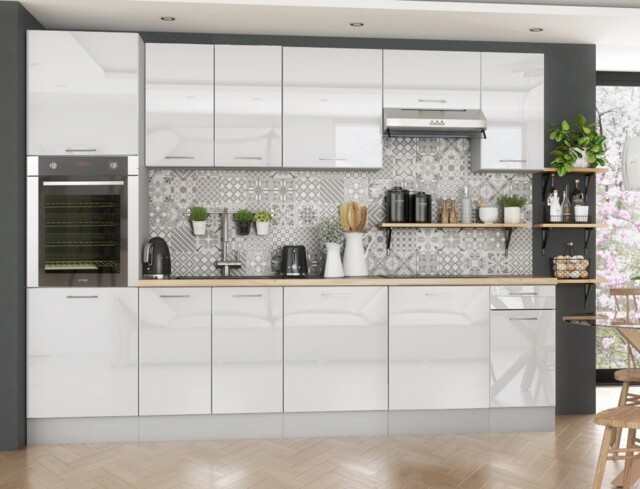 Kitchen Cabinet Set 9 Unit Tall Oven Housing Soft Close 3m Modern White Gloss Storage Ella