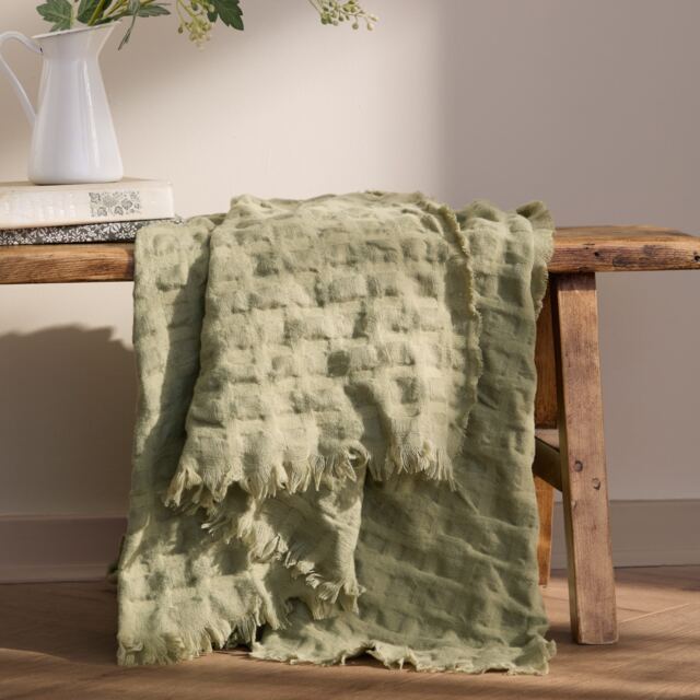 Wylder Walton Waffle Fringed Throw Green Sage 1