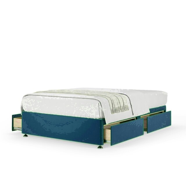 Marine Blue Plush Velvet 4 Drawer Divan Base Double