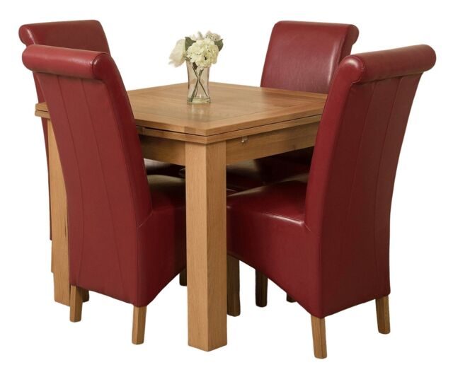 Richmond 90-150cm Oak Extending Dining Table and 4 Montana Leather Chairs Red Red