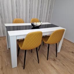 Dining Table Set White And Black Table With 4 Mustard Gem Chairs Dining Room Furniture Yellow One Size 5