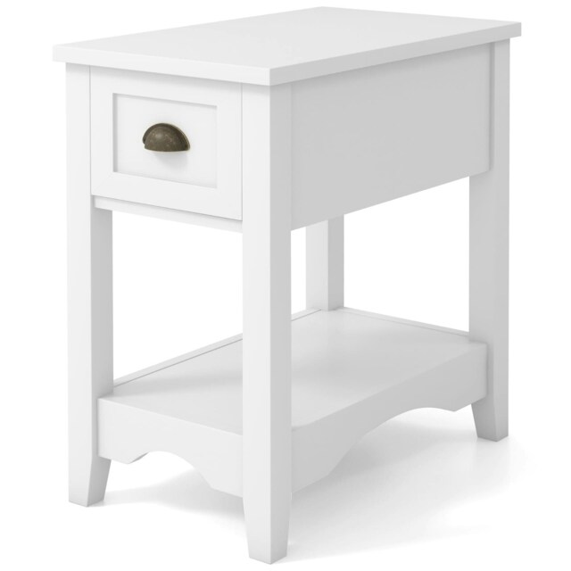 COSTWAY Nightstand Side End Table Retro Side Table White White