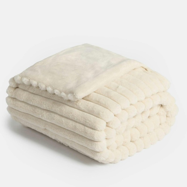 OHS Faux Fur Rib Fleece Blanket, 125x150cm - Natural