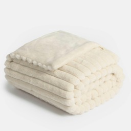 OHS Faux Fur Rib Fleece Blanket, 125x150cm - Natural