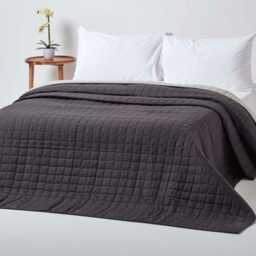 Homescapes Cotton Quilted Reversible Bedspread Black and Grey - 230 x 250 cm