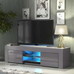 TV Unit TV Stand Cabinet Sideboard Grey High Gloss Doors Free LED 130cm