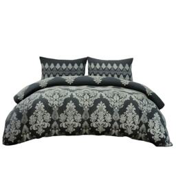Duvet Cover And Pillowcase Set Natural Black Stripe Floral Design Polycotton Bed Linen Black Black Super King