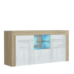 TV Unit 145cm White Gloss Doors Free LED Oak Matt Media Cabinet Multi Oak One Size 1