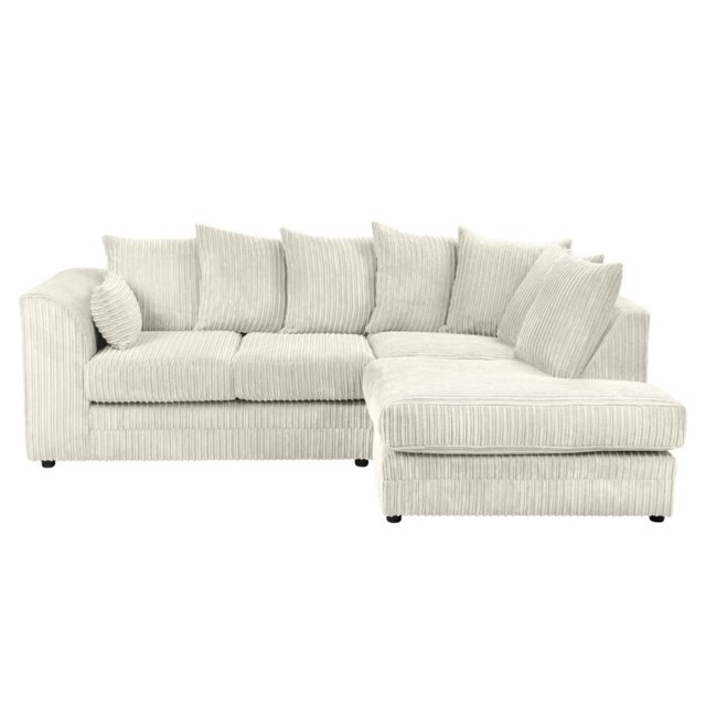 Rivoli L Shape Corner Sofa in Jumbo Cord - Left Hand Facing Chaise Cream Five Plus Seater