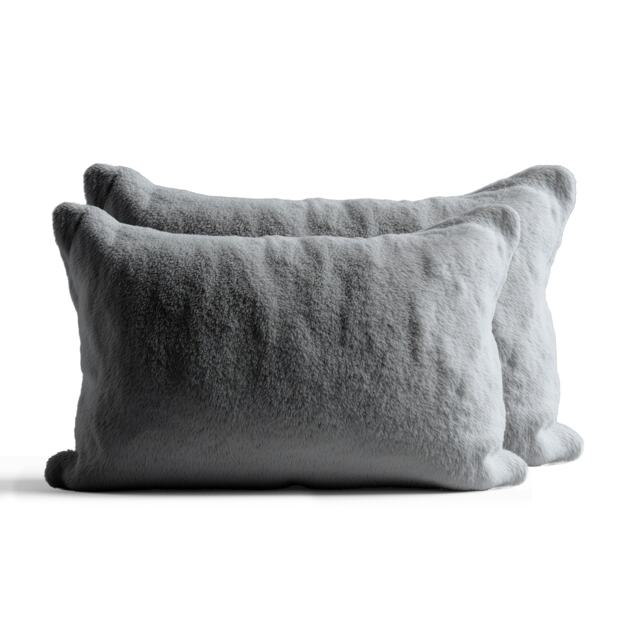 Teddy Bear Fleece Super Soft Cosy Pillow Case Pair Silver Silver
