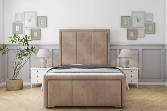"Sloomy Lancaster Mink Naples Bed Frame With 50"" Upholstered Headboard 4' Small Double"