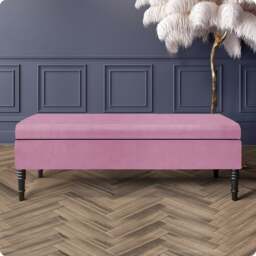 Safar Plain 137cm Ottoman Storage Bench - Plush Velvet Shoe Bench - Pink Upholstery Footstool with Storage