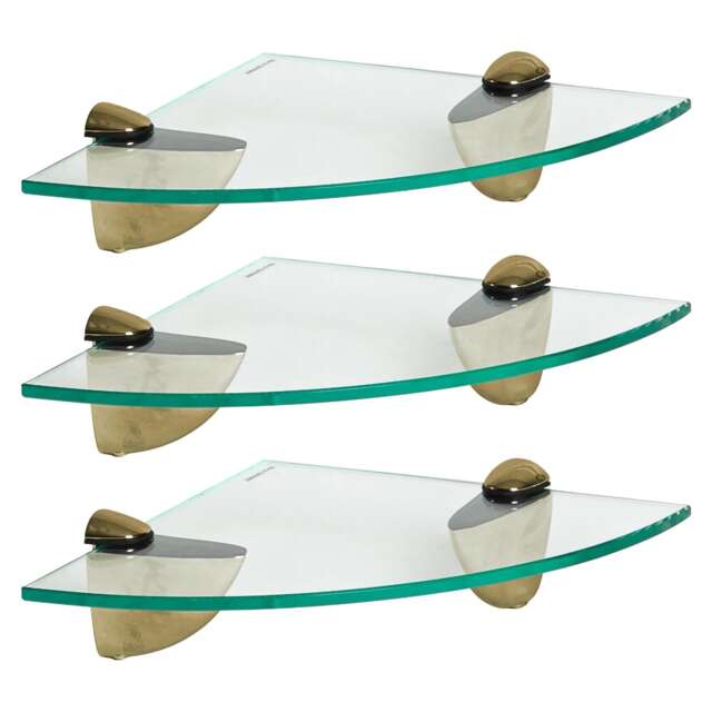 Harbour Housewares Floating Glass Corner Shelf - 20cm - Metallic Brackets - Bathroom Shower Storage Vanity Display Unit Shelf Gold Gold 3