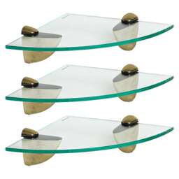 Harbour Housewares Floating Glass Corner Shelf - 20cm - Metallic Brackets - Bathroom Shower Storage Vanity Display Unit Shelf Gold Gold 3