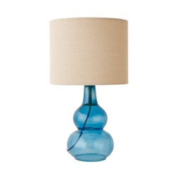 ValueLights Aida Blue Bubble Glass Table Lamp Natural Linen Shade